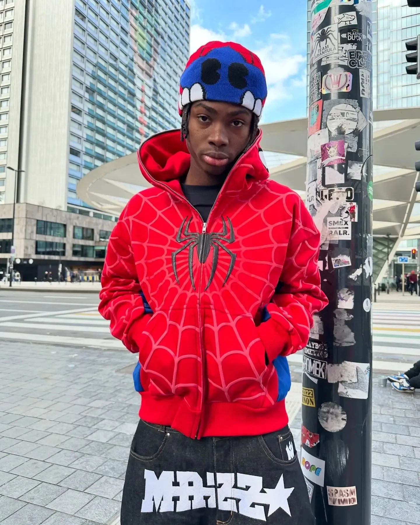 Classic Spider Print Hoodie Y2K Street Wear Zip Up Loose