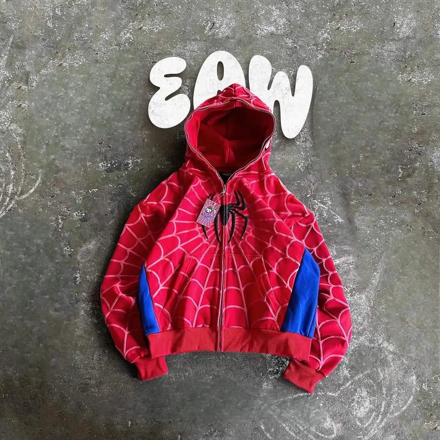 Classic Spider Print Hoodie Y2K Street Wear Zip Up Loose